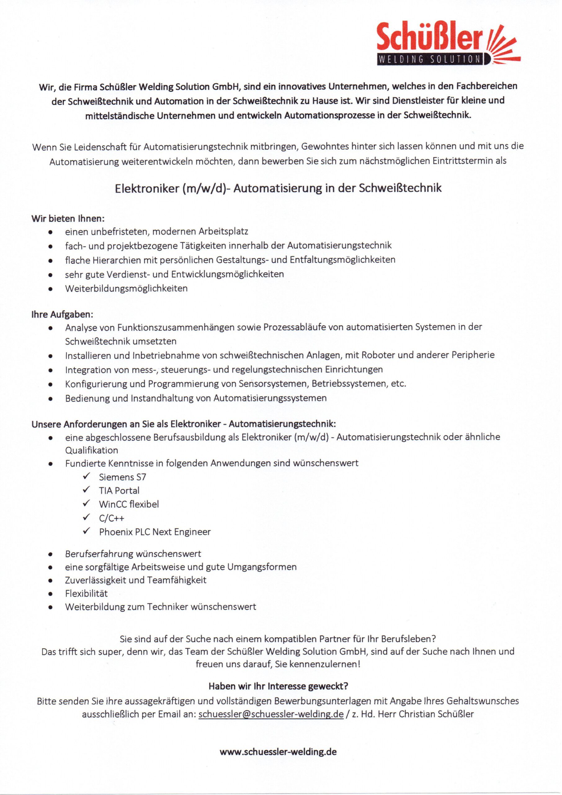 Stellenanzeige Elektrotechniker